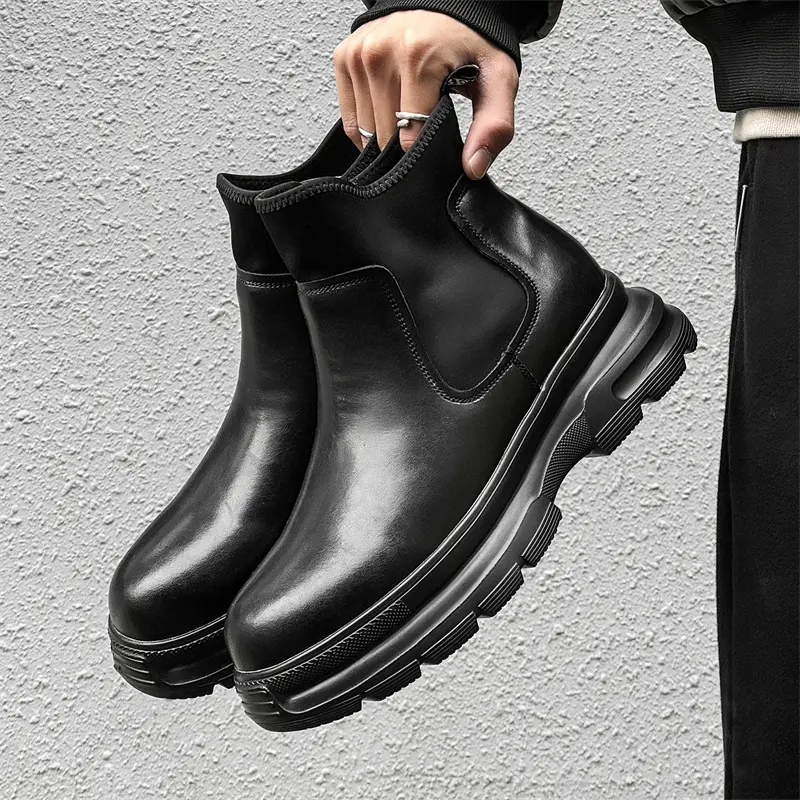 mens casual party banquet chelsea boots black trendy original leather shoes cowboy platform boot designer cool ankle botas mans