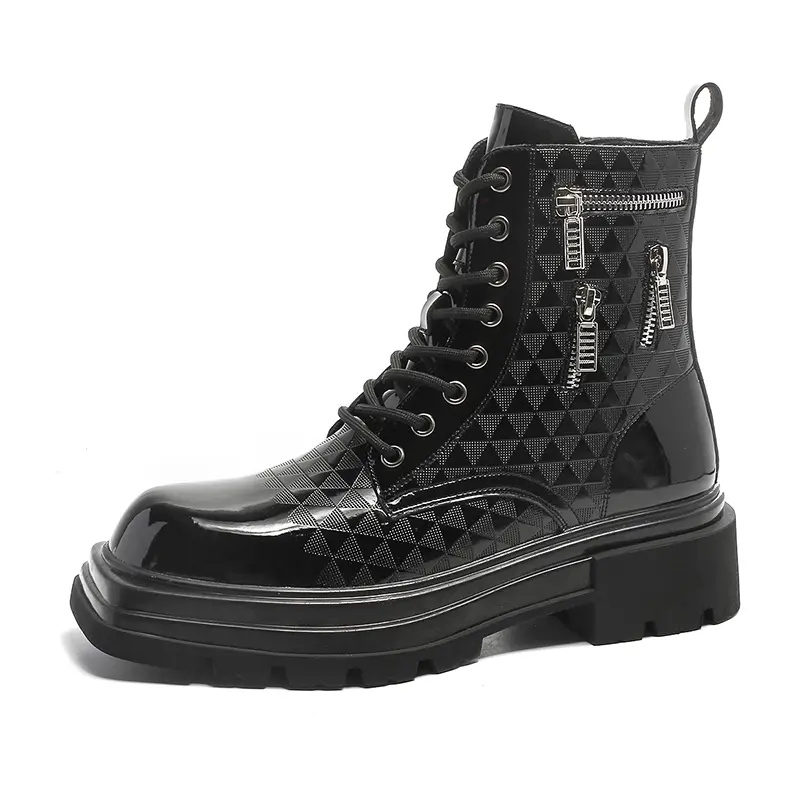 mens fashion hip hop rock dress platform boots black designer patent leather shoes cowboy high boot cool long motorcycle botas