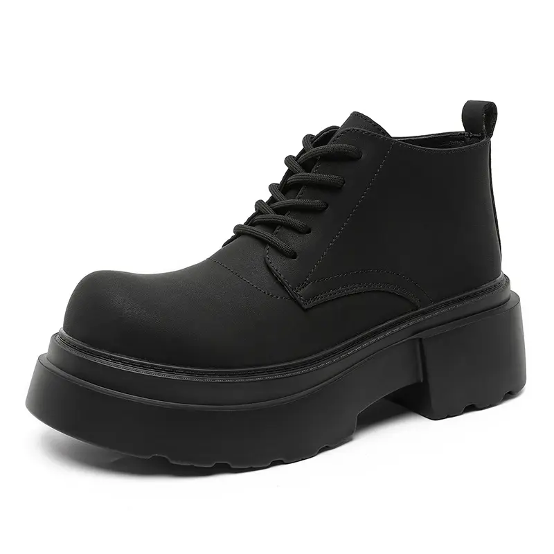mens casual punk rock natural leather boots black trendy platform shoes cowboy spring autumn ankle boot cool big toe short botas