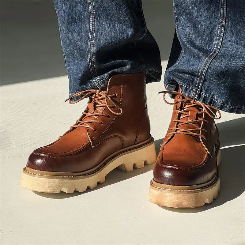 England style men fashion outdoors desert boots black brown platform shoes cowboy original leather boot cool ankle botas hombre