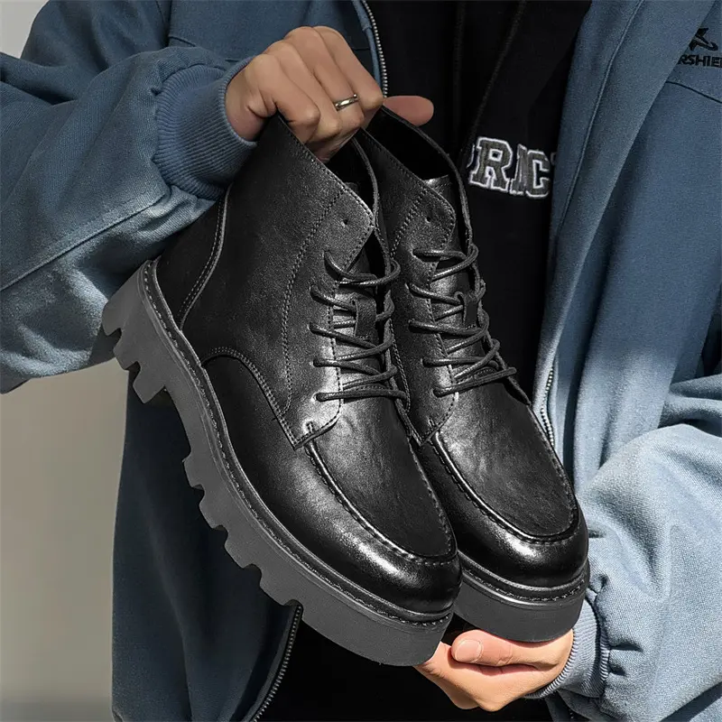 England style men fashion outdoors desert boots black brown platform shoes cowboy original leather boot cool ankle botas hombre