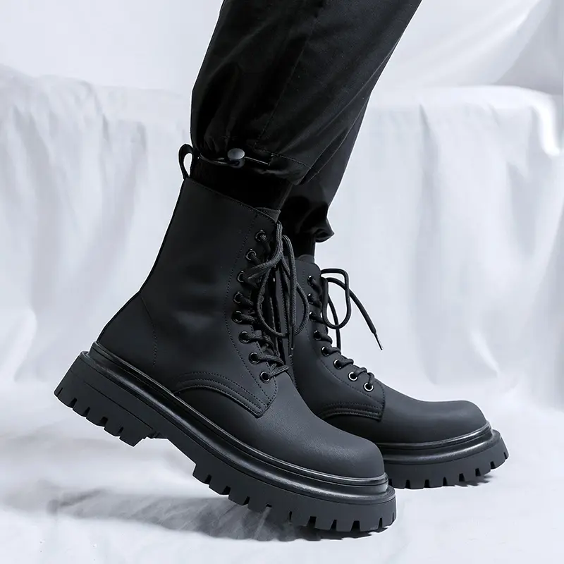 men's fashion high motorcycle boots black trendy original leather shoes cowboy platform boot handsome autumn winter botas hombre