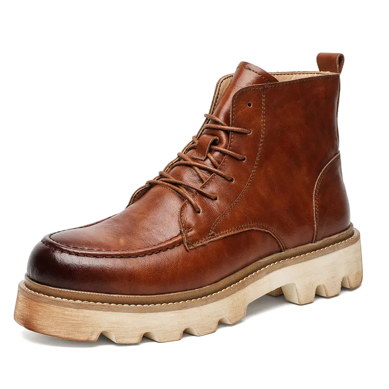 England style men fashion outdoors desert boots black brown platform shoes cowboy original leather boot cool ankle botas hombre