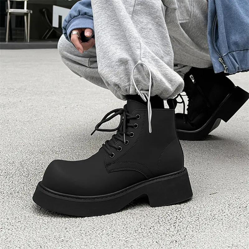British style mens fashion original leather boots punk rock big toe shoes cowboy platform boot black trendy ankle botas hombre