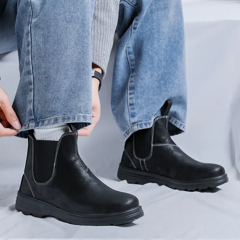 men fashion party prom dress chelsea boots slip-on genuine leather shoes cowboy platform boot black stylish ankle botas hombre