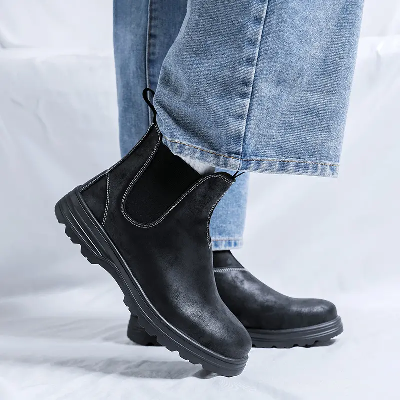 men fashion party prom dress chelsea boots slip-on genuine leather shoes cowboy platform boot black stylish ankle botas hombre