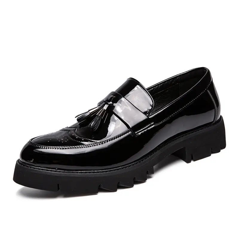 England style men fashion business wedding dress patent leather shoes slip-on carving brogue shoe platform loafers mans footwear