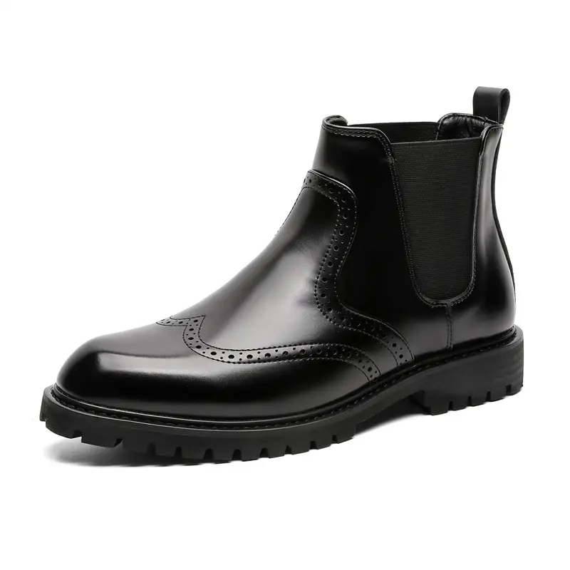 mens fashion wedding party chelsea boots black trendy carved brogue shoes cowboy natural leather boot platform ankle botas male