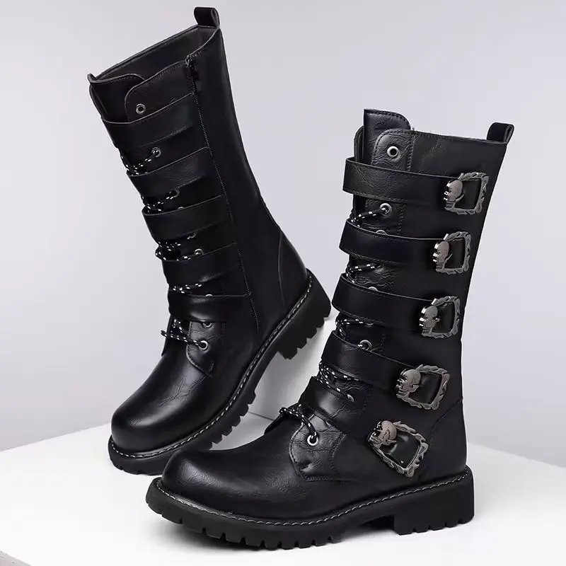 men luxury fashion cosplay punk high knight boots brand designer shoes cowboy genuine leather boot cool platform motorcycle bota