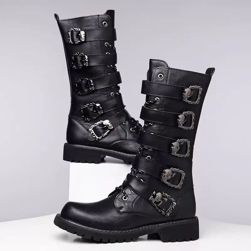 men luxury fashion cosplay punk high knight boots brand designer shoes cowboy genuine leather boot cool platform motorcycle bota