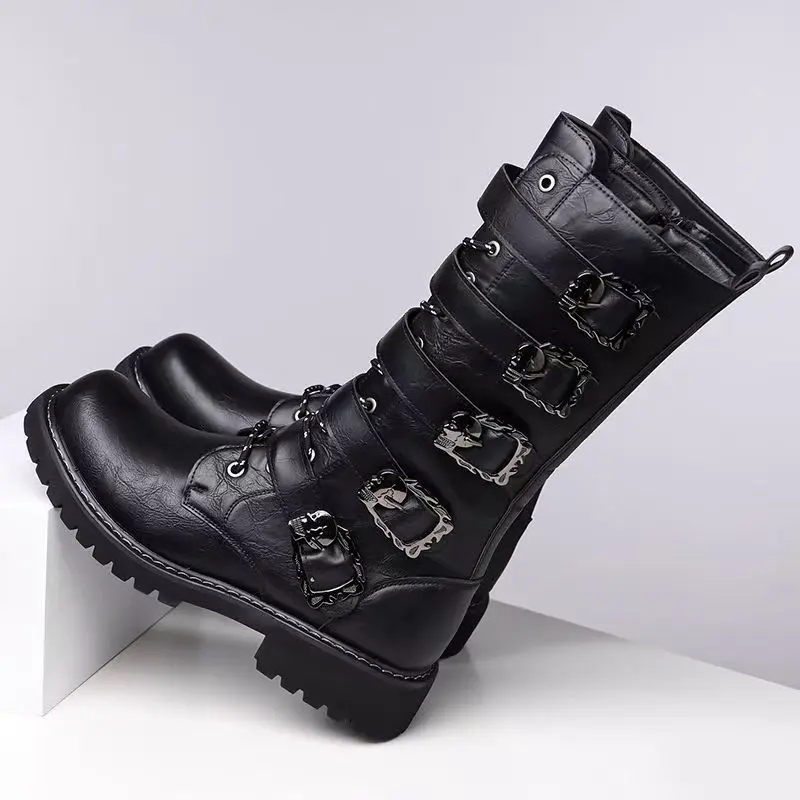 men luxury fashion cosplay punk high knight boots brand designer shoes cowboy genuine leather boot cool platform motorcycle bota