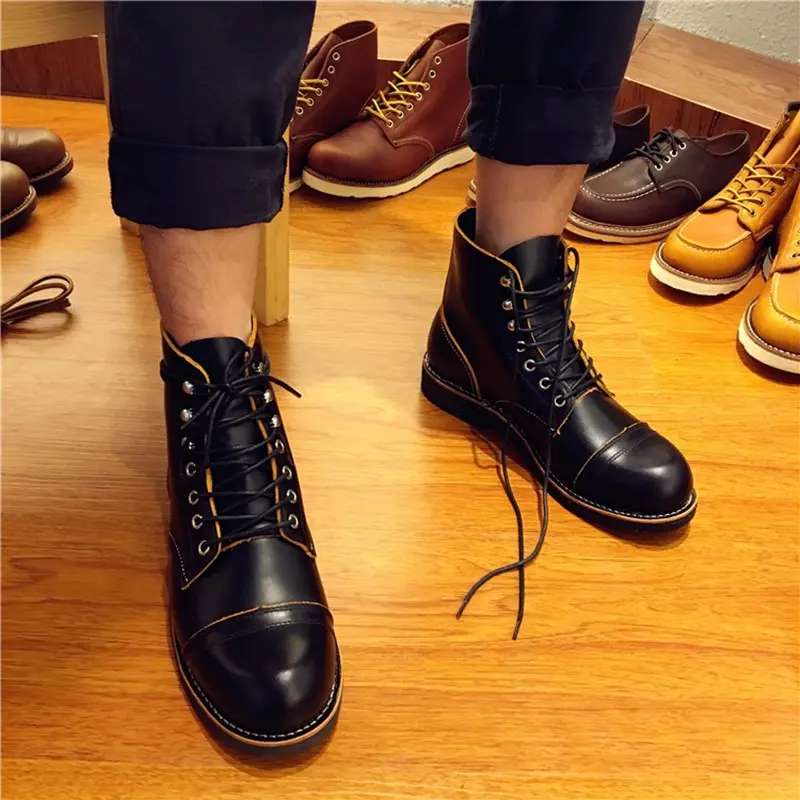 Handmade Genuine Leather Original Unisex Spring Winter Boots Men Wing Motorcycle Fashion Work Wedding Boots Wine Red Color