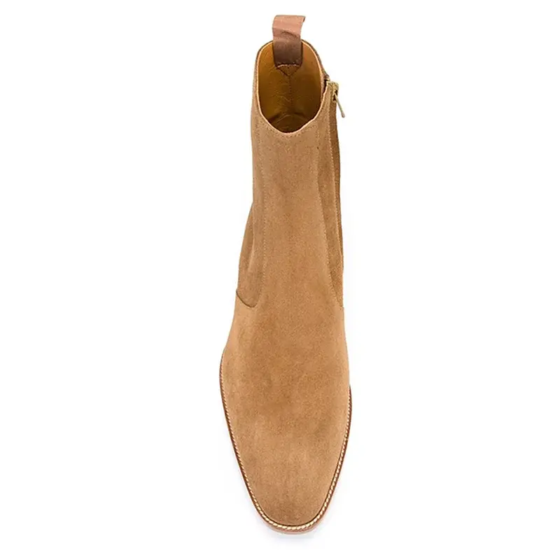 Handmade Vintage British Men Dress Shoes Real Leather Pointed Toe Ankle Boots Cowhide Chelsea Boots High Quality Zipper Luxury
