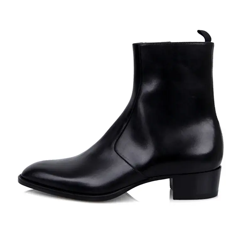 Handmade Vintage British Men Dress Shoes Real Leather Pointed Toe Ankle Boots Cowhide Chelsea Boots High Quality Zipper Luxury