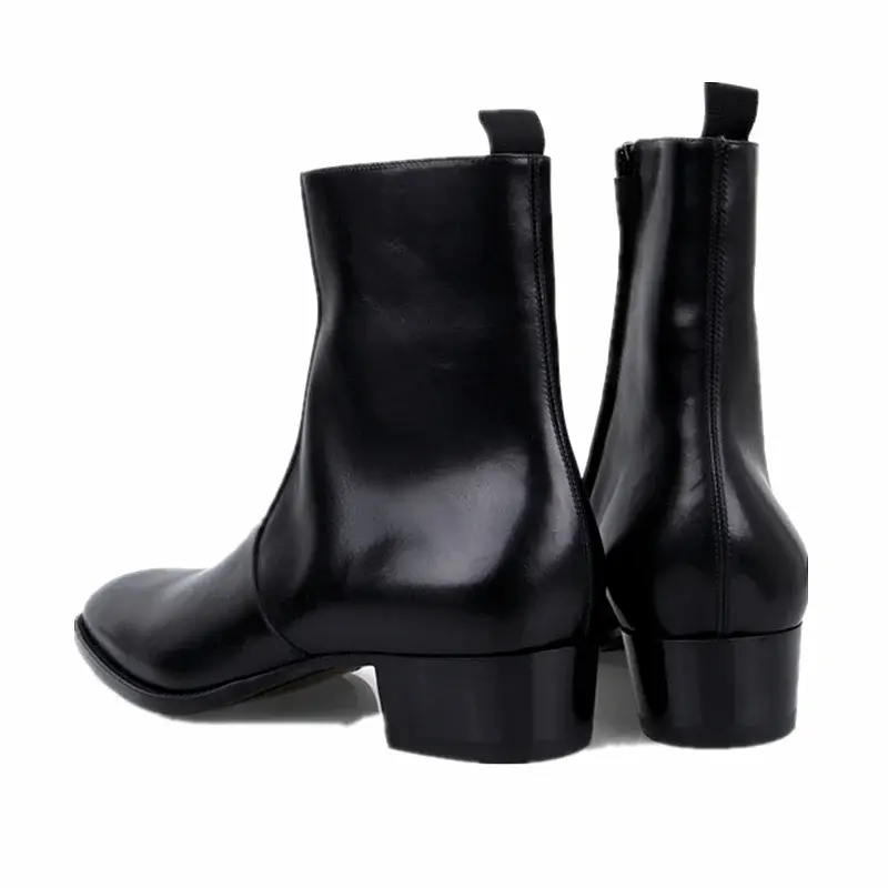 Handmade Vintage British Men Dress Shoes Real Leather Pointed Toe Ankle Boots Cowhide Chelsea Boots High Quality Zipper Luxury