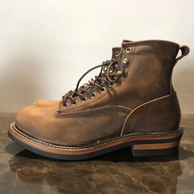Unisex Handmade Vintage Lace-Up New Genuine Leather Platform Men Ring Black Red Ankle Boots Dress Work Casual Motorcycle Boots