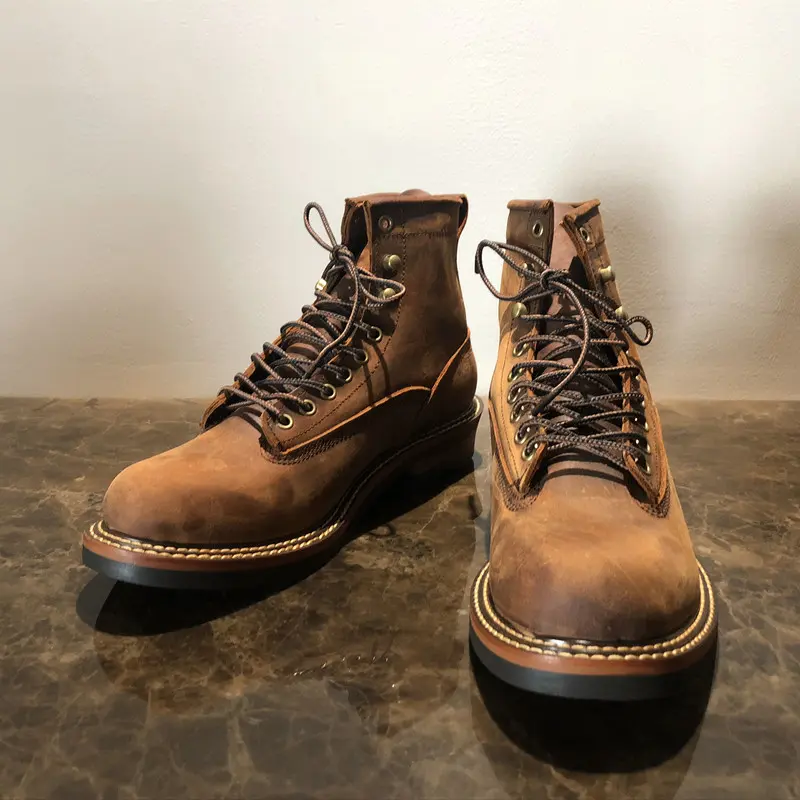 Unisex Handmade Vintage Lace-Up New Genuine Leather Platform Men Ring Black Red Ankle Boots Dress Work Casual Motorcycle Boots