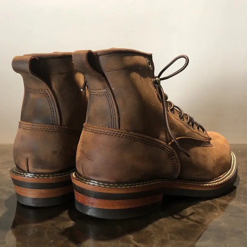Unisex Handmade Vintage Lace-Up New Genuine Leather Platform Men Ring Black Red Ankle Boots Dress Work Casual Motorcycle Boots