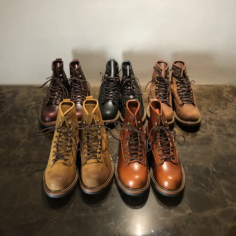 Unisex Handmade Vintage Lace-Up New Genuine Leather Platform Men Ring Black Red Ankle Boots Dress Work Casual Motorcycle Boots