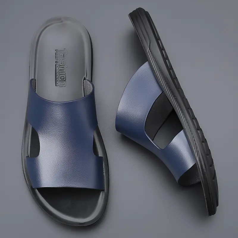 Yomior New Fashion Men Shoes Flats Summer Casual Slides Outside Sandals Beach Work Slippers Soft Leather Flip Flop Shoes