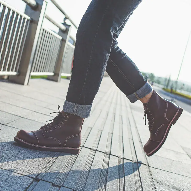 8111 Top Quality Casual Men Shoes Handmade Spring Autumn Ankle Boots Vintage Tooling Wings Cow Leather Motorcycle Boots Big Size