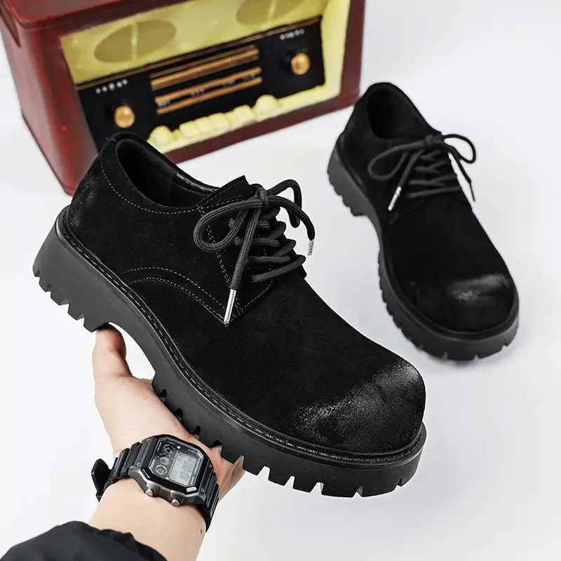 Handmade Cow Suede Men Leather Shoes Autumn Winter Tooling Loafers Business Luxury Sneakers Designer Shoe Men Height Increasing