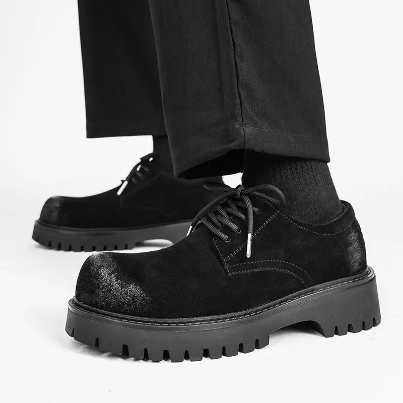 Handmade Cow Suede Men Leather Shoes Autumn Winter Tooling Loafers Business Luxury Sneakers Designer Shoe Men Height Increasing