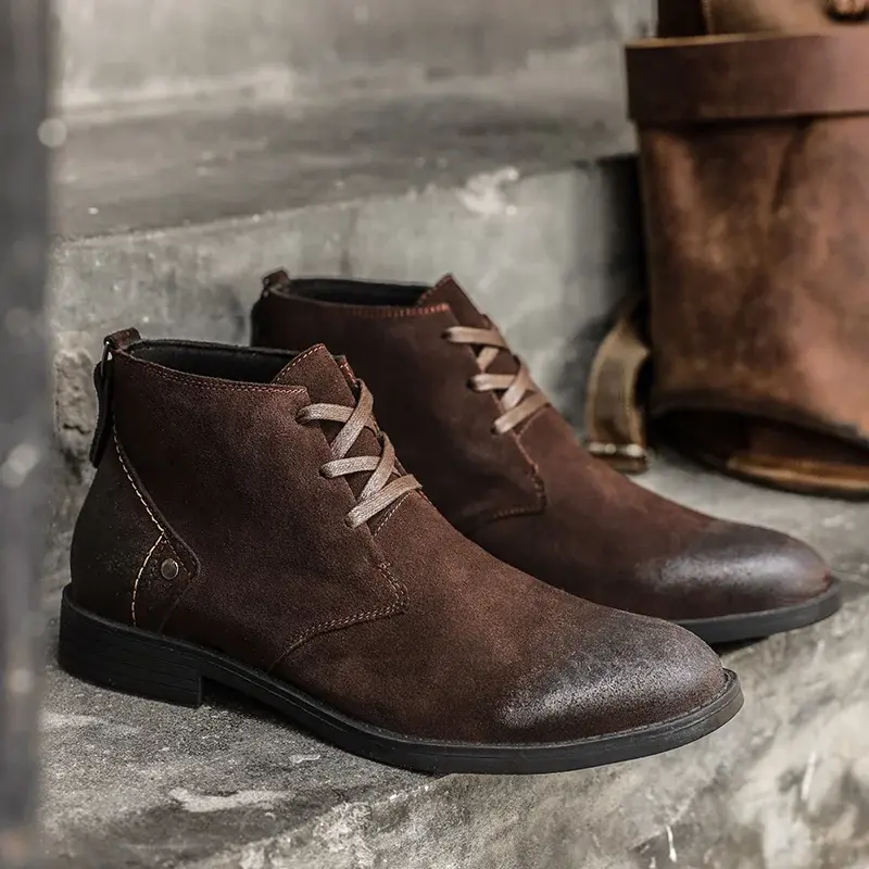 New Vintage British Men Cow Leather Ankle Boots Lace-up Shoes Designer Work Tooling Boot Motorcycle Boots Platform Boots Chelsea