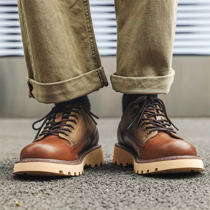 New Handmade Vintage British Men Ankle Boots Dress Leather Shoes Outdoor Tooling Work Loafers Motorcycle Boots Safety Shoes