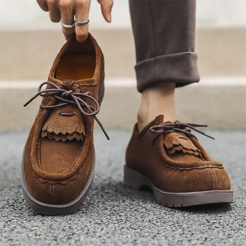 New Luxury Handmade Men Casual Leather Shoes Cow Suede Vintage British Loafers Business Dress Work Designer Shoes Men