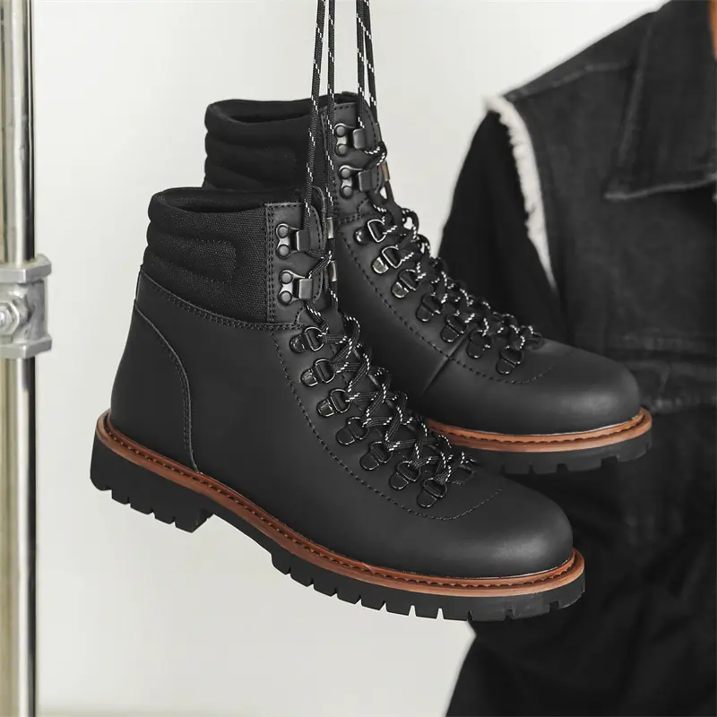 New Handmade Vintage British Men Ankle Boots Military Boots Outdoor Tooling Leather Shoe Business Motorcycle Boots Autumn Winter