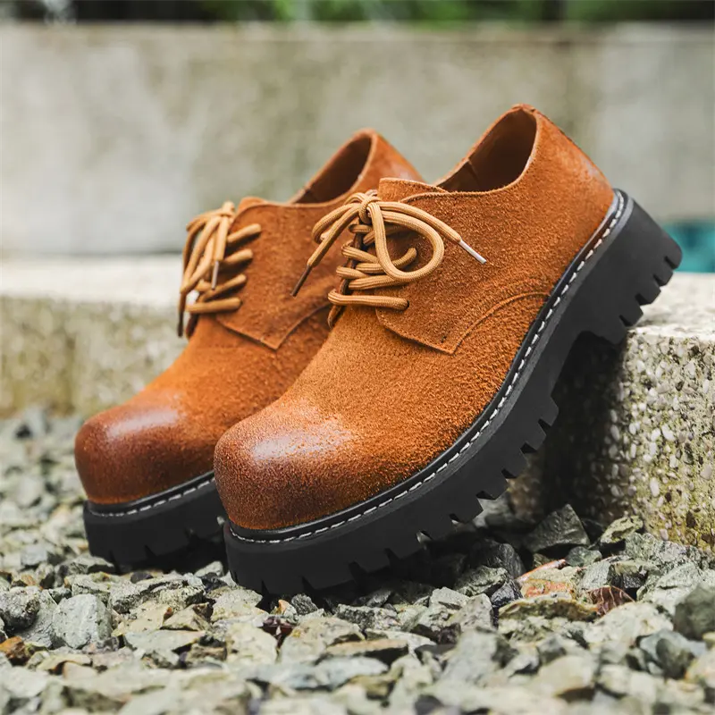 New Luxury Men Casual Leather Shoes Spring Autumn Cow Suede Dress Loafers Business Work Ankle Boots Breathable Height Increasing