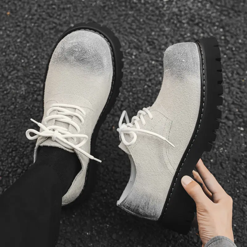 New Luxury Men Casual Leather Shoes Spring Autumn Cow Suede Dress Loafers Business Work Ankle Boots Breathable Height Increasing