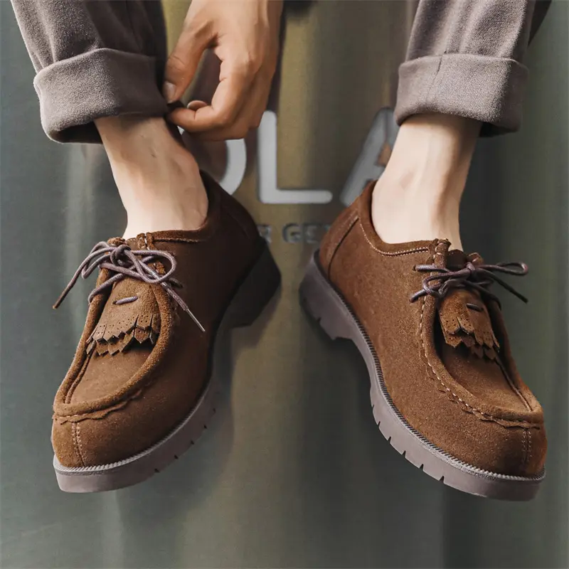 New Luxury Handmade Men Casual Leather Shoes Cow Suede Vintage British Loafers Business Dress Work Designer Shoes Men