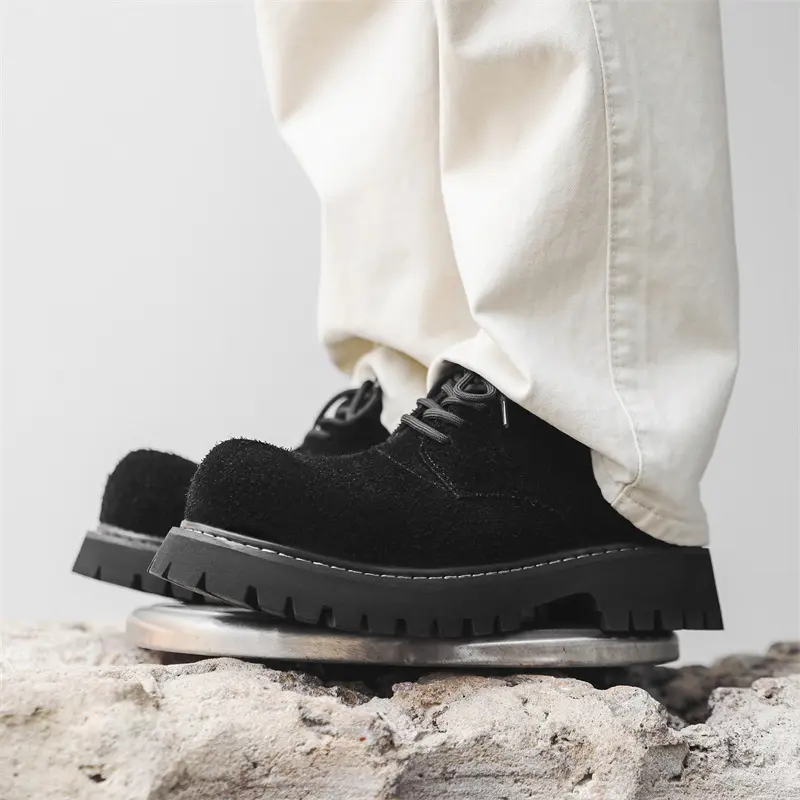 New Luxury Men Casual Leather Shoes Spring Autumn Cow Suede Dress Loafers Business Work Ankle Boots Breathable Height Increasing