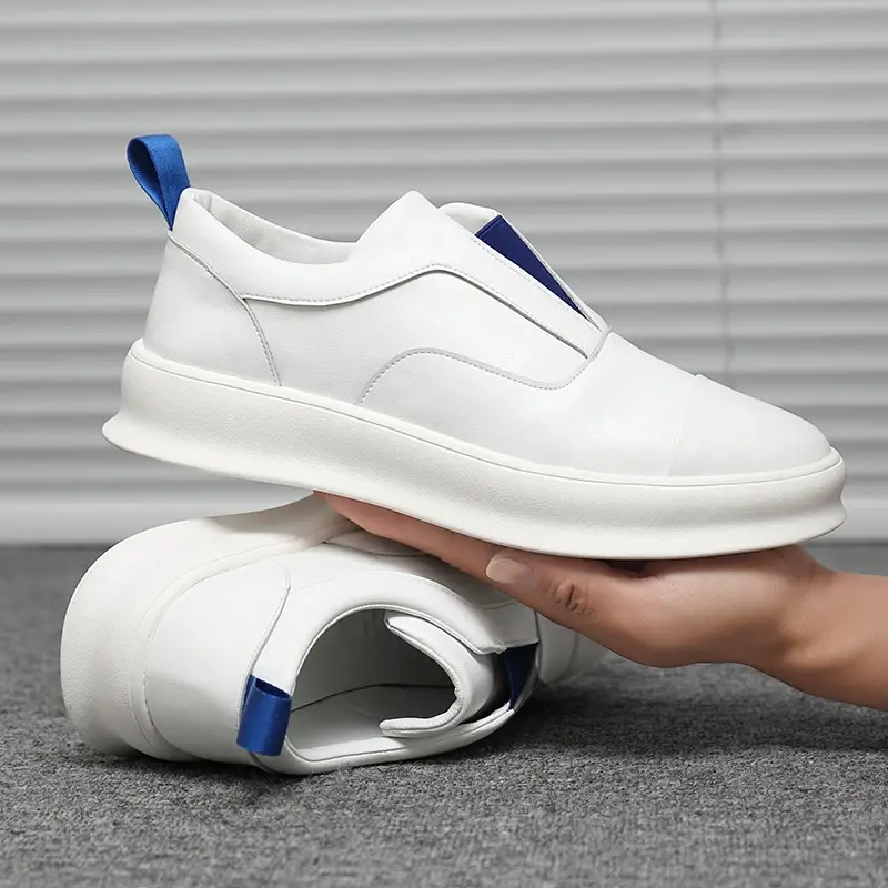 Luxury Men White Shoes Spring Summer Real Leather Breathable Loafers Non-slip Designer Shoes Casual Sneakers Height Increasing