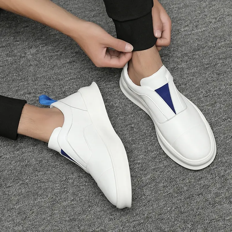 Luxury Men White Shoes Spring Summer Real Leather Breathable Loafers Non-slip Designer Shoes Casual Sneakers Height Increasing