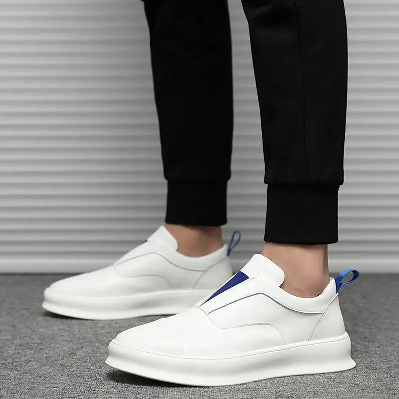 Luxury Men White Shoes Spring Summer Real Leather Breathable Loafers Non-slip Designer Shoes Casual Sneakers Height Increasing