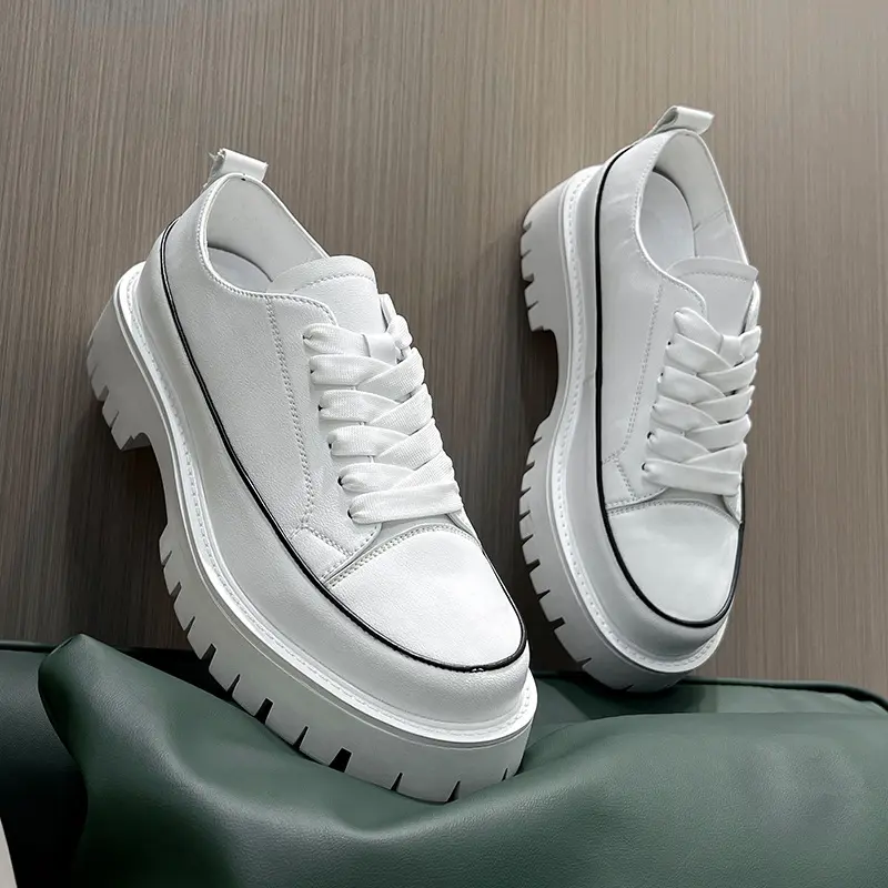 Spring Autumn Fashion Men Casual Shoes Korean Luxury Dress Leather Shoes Height Increasing Oxfords Designer Sneakers White