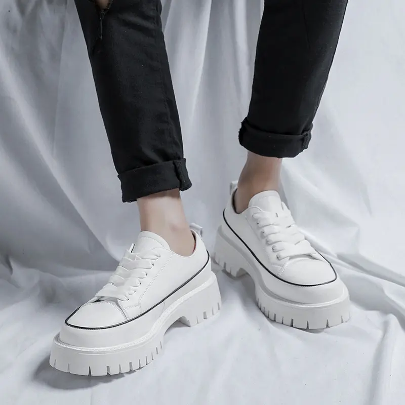 Spring Autumn Fashion Men Casual Shoes Korean Luxury Dress Leather Shoes Height Increasing Oxfords Designer Sneakers White