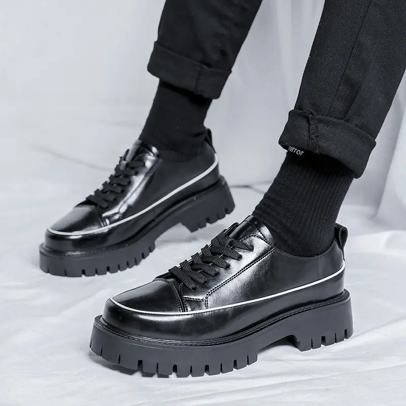 Spring Autumn Fashion Men Casual Shoes Korean Luxury Dress Leather Shoes Height Increasing Oxfords Designer Sneakers White