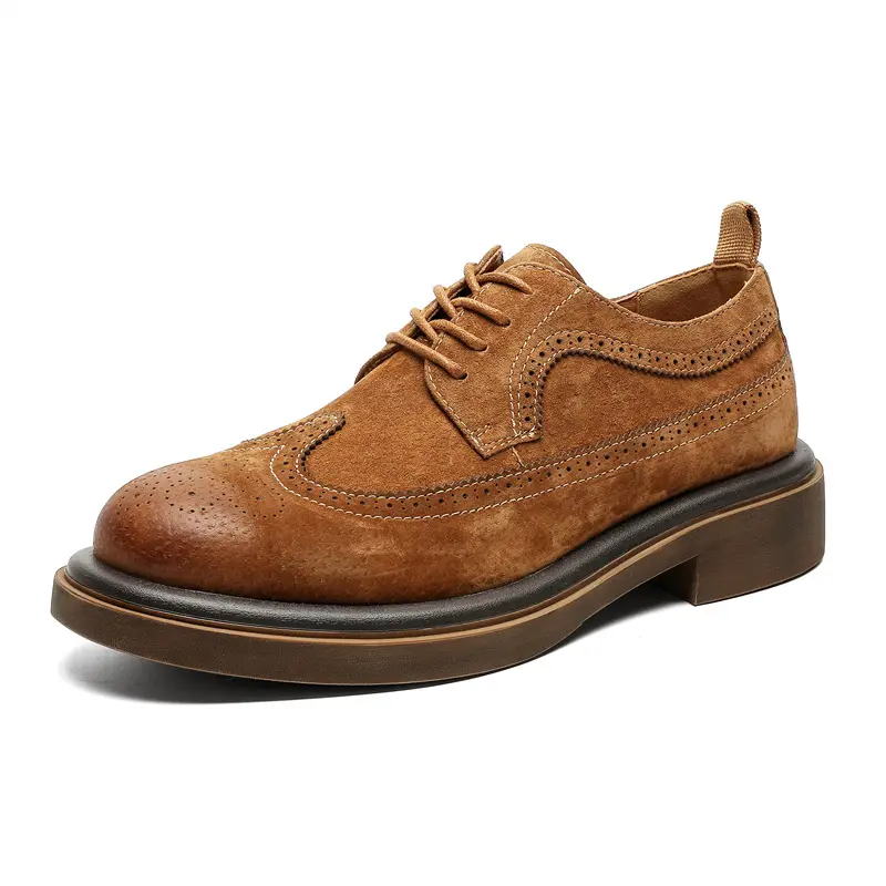 New Autumn Winter Luxury Men Brogue Leather Shoes Vintage British Breathable Height Increasing Tooling Dress Oxfords Sneakers