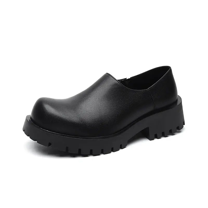Casual Vintage British Men Black Leather Shoes Luxury Breathable Slip-On Height Increasing Dress Loafers Designer Shoes Wedding