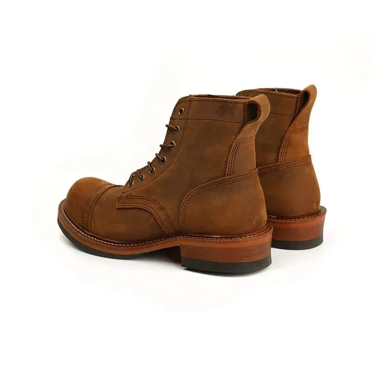 Vintage British High Quality Handmade Men Boots Cow Leather Round Toe Wedge Ankle Boots Spring Winter Tooling Motorcycle Boots
