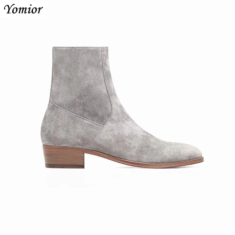 Yomior Italian Fashion Men Shoes Real Cow Leather Pointed Toe Ankle Boots Vintage Zip Cork Formal Dress Chelsea Boots Big Size