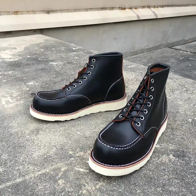 New Goodyear-Welted 875 Vintage Genuine Leather Men Ankle Boots Top Quality Wings Round Toe Casual Dress Work Red Tooling Boots