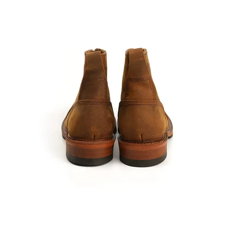 Vintage British High Quality Handmade Men Boots Cow Leather Round Toe Wedge Ankle Boots Spring Winter Tooling Motorcycle Boots