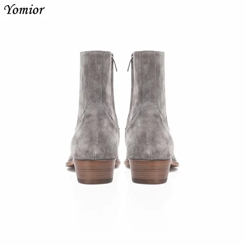 Yomior Italian Fashion Men Shoes Real Cow Leather Pointed Toe Ankle Boots Vintage Zip Cork Formal Dress Chelsea Boots Big Size