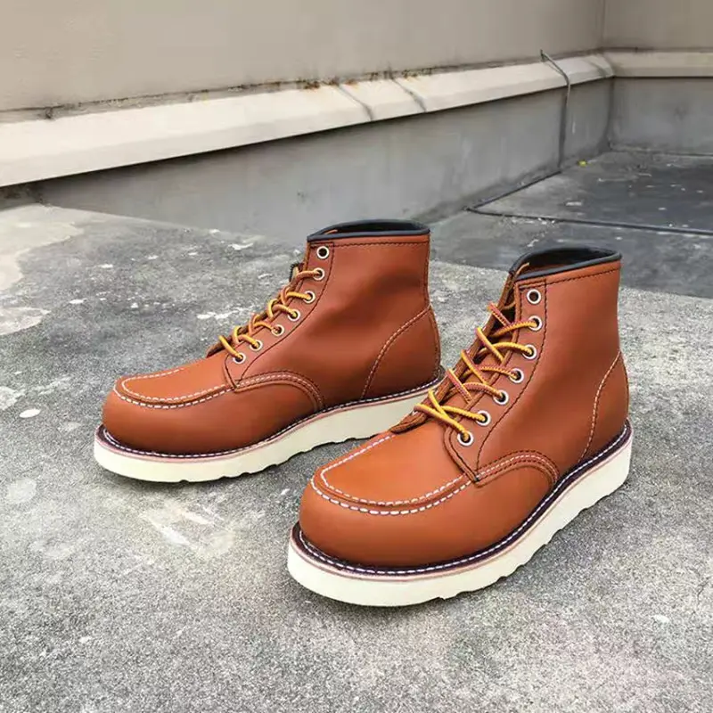 New Goodyear-Welted 875 Vintage Genuine Leather Men Ankle Boots Top Quality Wings Round Toe Casual Dress Work Red Tooling Boots