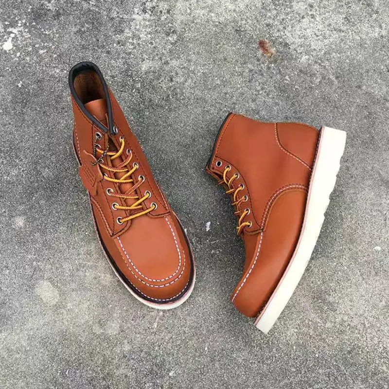 New Goodyear-Welted 875 Vintage Genuine Leather Men Ankle Boots Top Quality Wings Round Toe Casual Dress Work Red Tooling Boots